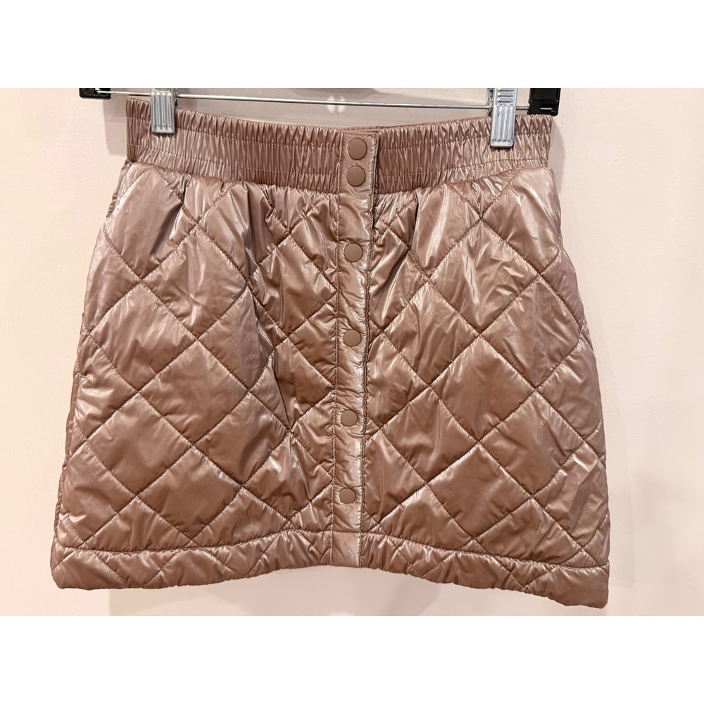 Athleta Girl Toasty Buns Metallic Quilted Skirt XL 14 Sherpa Lined Snap Front